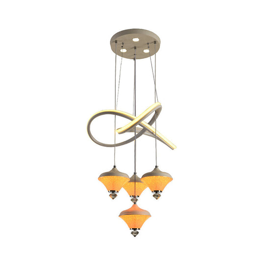 Modern 4-Head Acrylic Pendant Light With Led And Strip Shelf For Dining Room