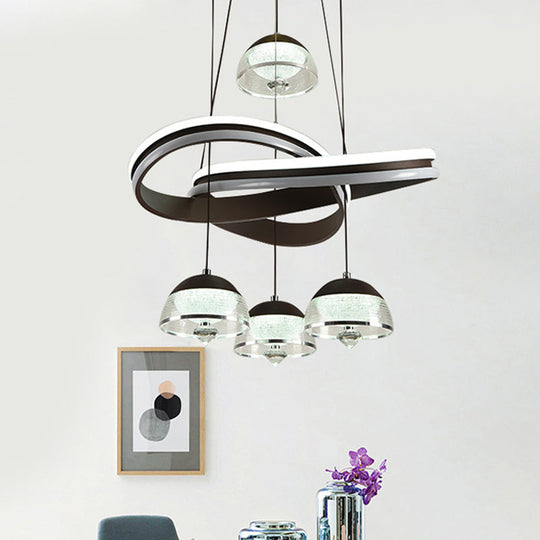 Black Domed Cluster Pendant Light With 4 Acrylic Heads - Modern Led Ceiling Fixture