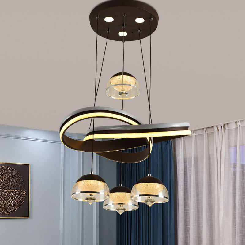 Black Domed Cluster Pendant Light With 4 Acrylic Heads - Modern Led Ceiling Fixture