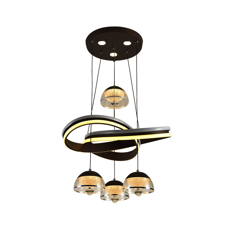 Black Domed Cluster Pendant Light With 4 Acrylic Heads - Modern Led Ceiling Fixture