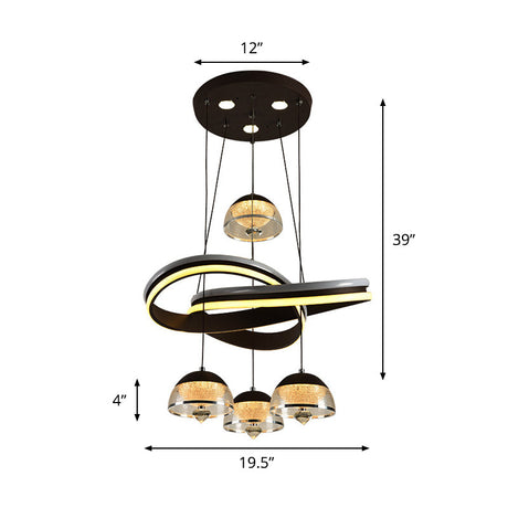 Black Domed Cluster Pendant Light With 4 Acrylic Heads - Modern Led Ceiling Fixture