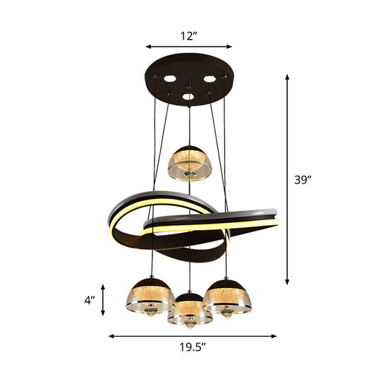 Black Domed Cluster Pendant Light With 4 Acrylic Heads - Modern Led Ceiling Fixture