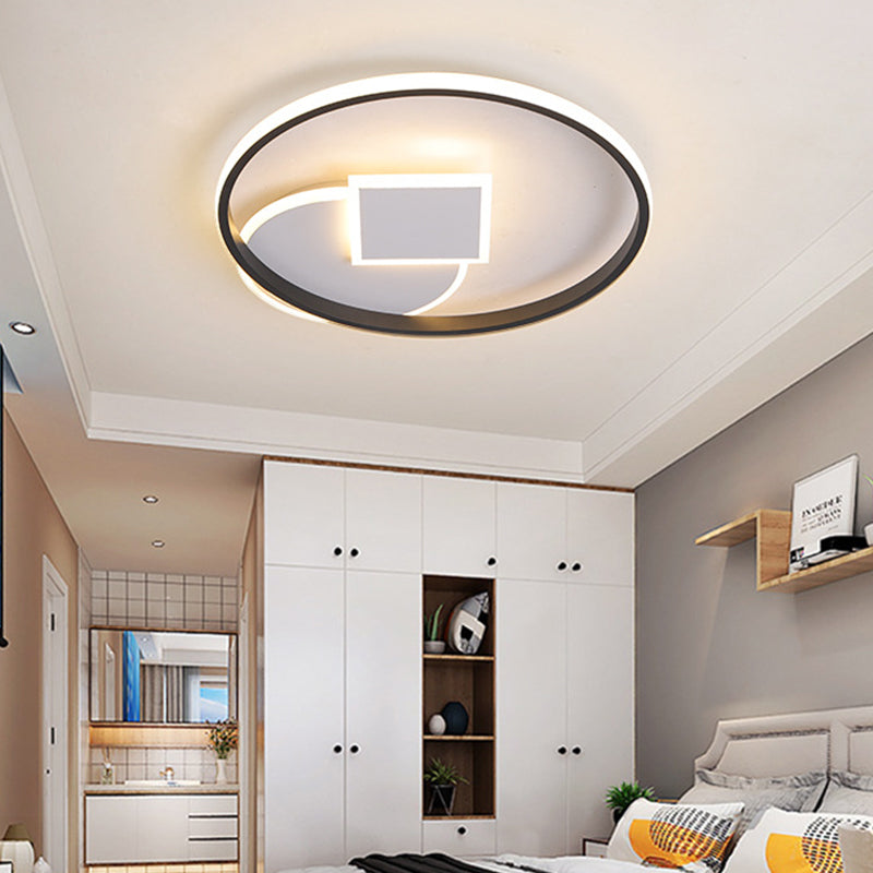 Simple Acrylic Led Flush Mount Ceiling Lamp Round And Square Design White-Black White/Warm Light