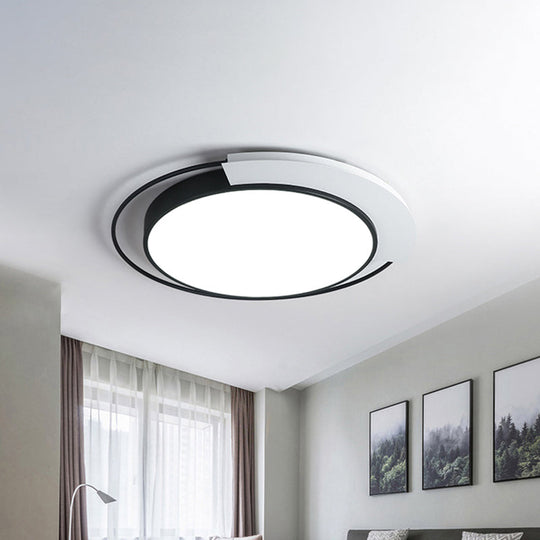 Modern Round Metal Ceiling Flush Light: White/Black Led Bedroom Lighting 18’/21.5’ W
