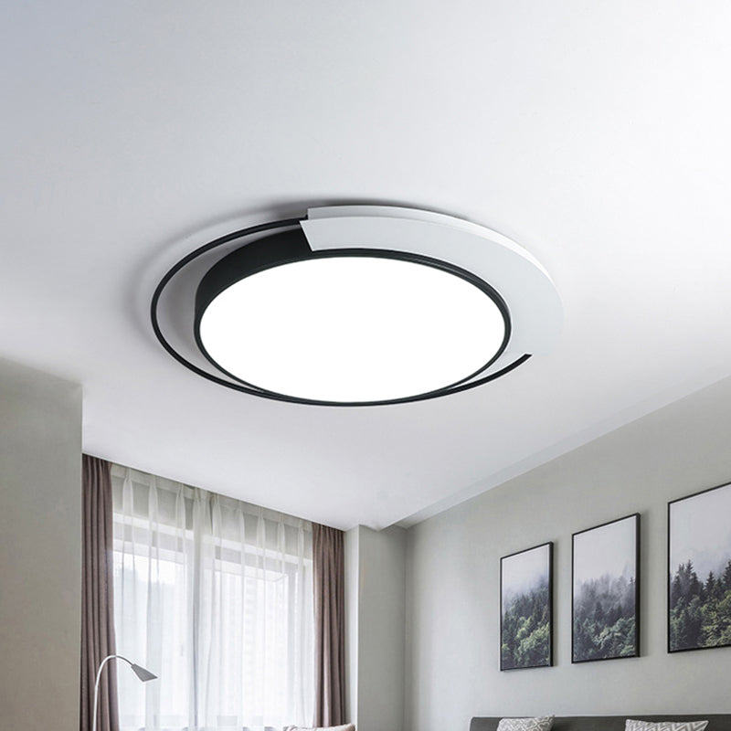 Modern Round Metal Ceiling Flush Light: White/Black Led Bedroom Lighting 18/21.5 W