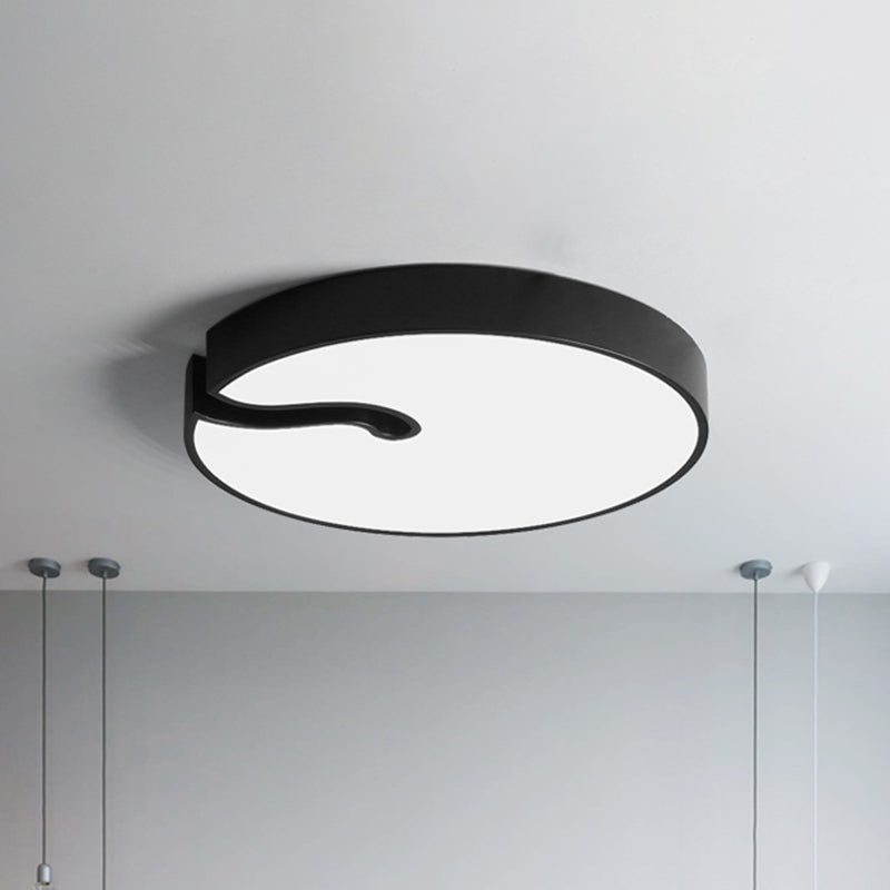 Modern Metallic Drum Flush Mount Led Ceiling Lamp In White/Black - 16’/19.5’ Dia Black / 16’