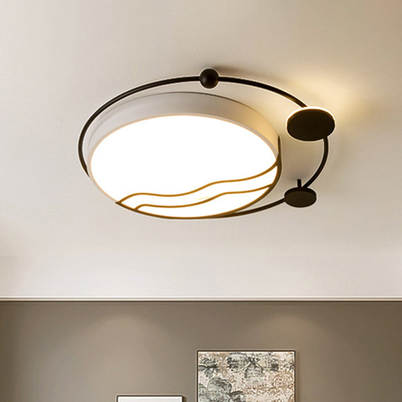 Contemporary Round Flush Mount Iron Led Flushmount With Halo Detail - White/Warm Light Black-White /