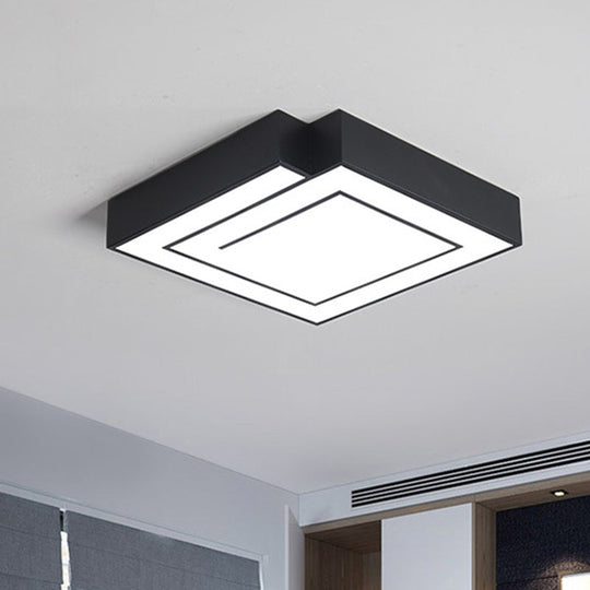 Iron Square Led Flush Mount Lighting - 18/21.5 White/Black Bedroom White/Warm Light Black / 18 White