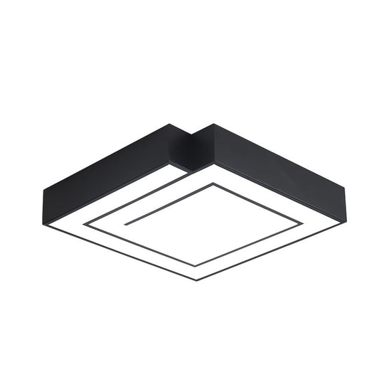 Iron Square Led Flush Mount Lighting - 18’/21.5’ White/Black Bedroom White/Warm Light