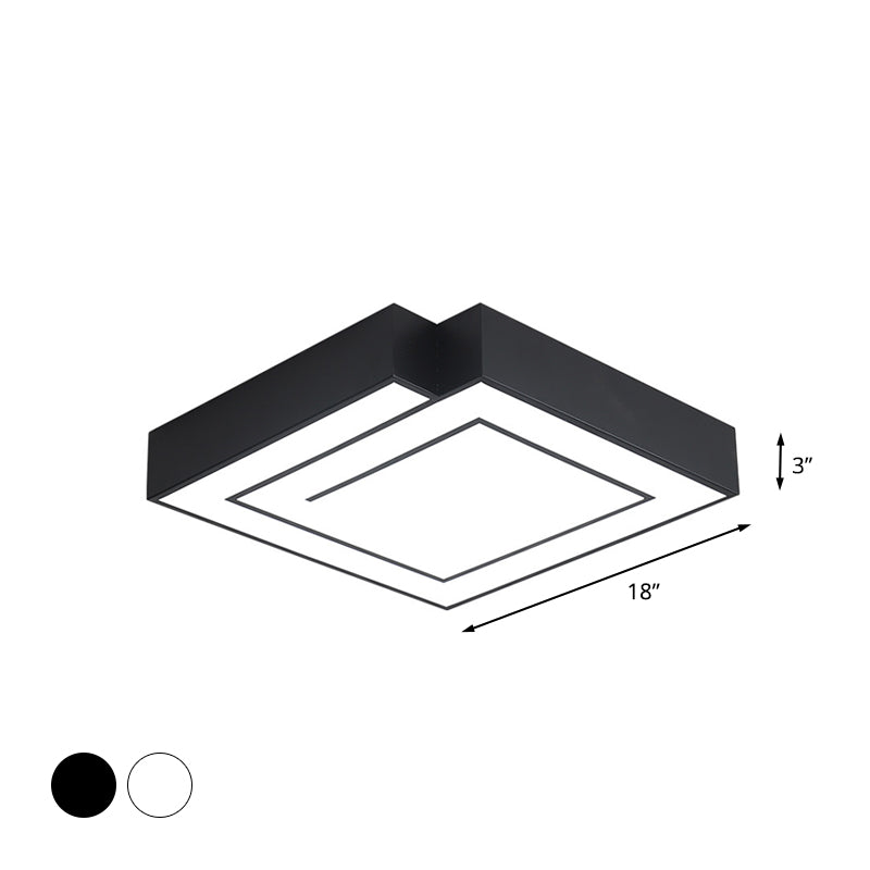Iron Square Led Flush Mount Lighting - 18’/21.5’ White/Black Bedroom White/Warm Light