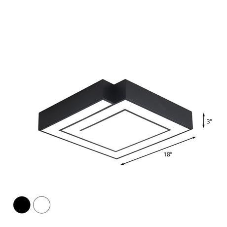Iron Square Led Flush Mount Lighting - 18/21.5 White/Black Bedroom White/Warm Light