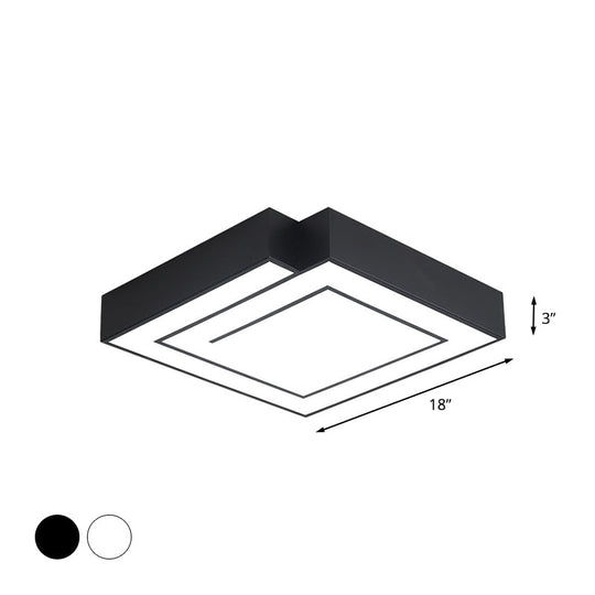 Iron Square Led Flush Mount Lighting - 18/21.5 White/Black Bedroom White/Warm Light