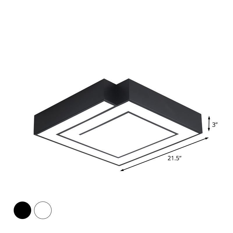 Iron Square Led Flush Mount Lighting - 18’/21.5’ White/Black Bedroom White/Warm Light