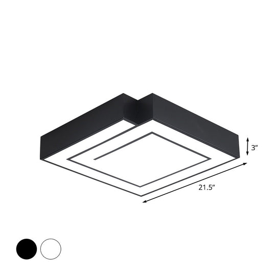 Iron Square Led Flush Mount Lighting - 18/21.5 White/Black Bedroom White/Warm Light
