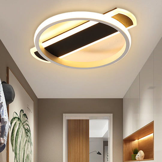 Minimalist Led Flush Mount Ceiling Light In Black/White With Arc Rectangular Canopy And Warm/White