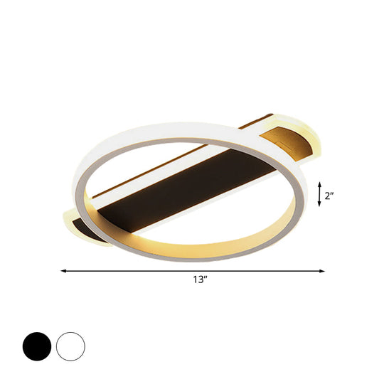 Minimalist Led Flush Mount Ceiling Light In Black/White With Arc Rectangular Canopy And Warm/White