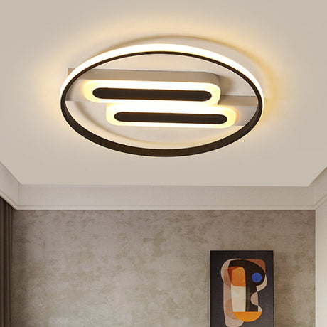 Halo Bedroom Ceiling Led Flush-Mount Light Fixture - 16 And 19.5 Dia Double Rectangle Canopy Black
