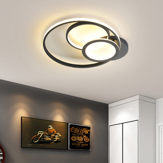 Acrylic Flush Mount Led Ceiling Lamp In White/Black - Modern Multi - Hoop Design Warm Light