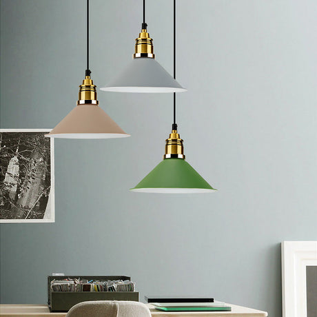Modern Conic Pendant Light With Metal Shade In Black/Grey/White For Dining Room