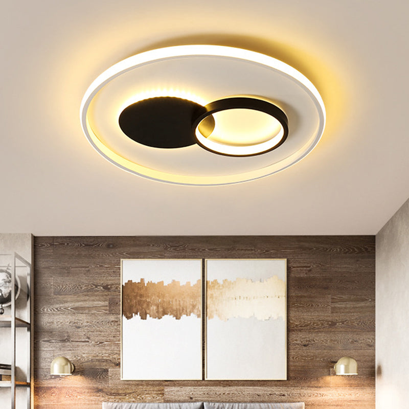 Black & White Round Flushmount Led Acrylic Fixture - White/Warm Light 16/19.5 Dia