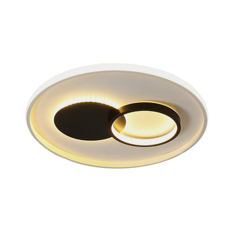 Black & White Round Flushmount Led Acrylic Fixture - White/Warm Light 16/19.5 Dia
