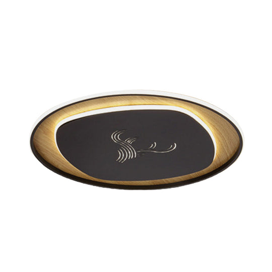 Modern Metal Arc Square Flush Light With Led Black/Grey/Green Ceiling Round Wood Canopy - 16/19.5