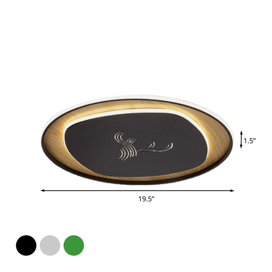Modern Metal Arc Square Flush Light With Led Black/Grey/Green Ceiling Round Wood Canopy - 16/19.5