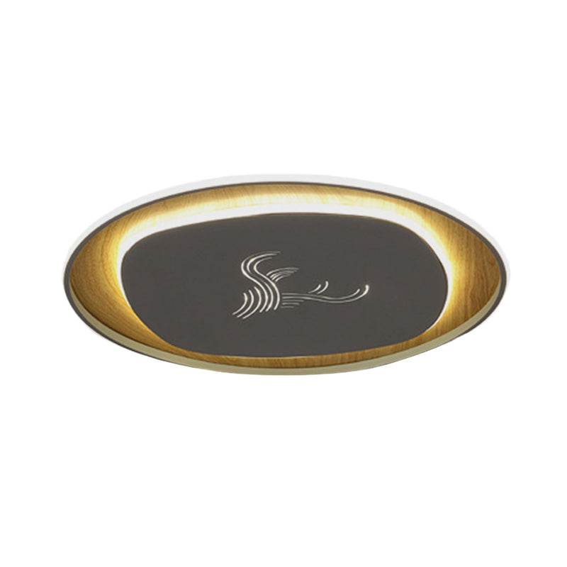 Modern Metal Arc Square Flush Light With Led Black/Grey/Green Ceiling Round Wood Canopy -