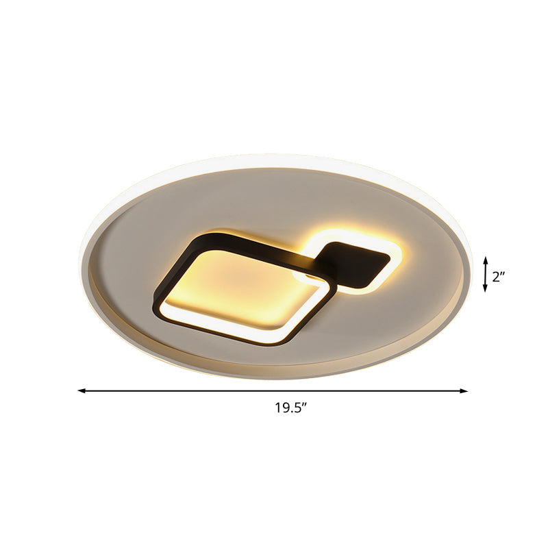 Modern Acrylic Led Flush Mount Light In Black/White And Warm/White 16’/19.5’ W With Halo Square