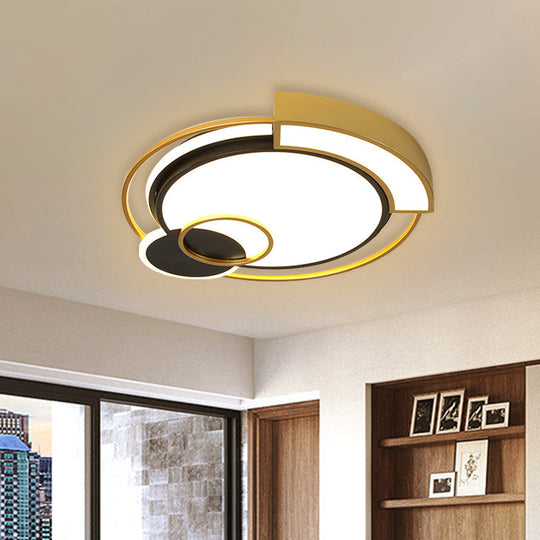 Minimalist Circle Flush Light Fixture: Metal Led Bedroom Ceiling Lamp 16/19.5 Width Black/Gold