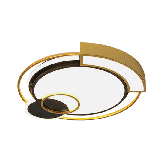 Minimalist Circle Flush Light Fixture: Metal Led Bedroom Ceiling Lamp 16’/19.5’ Width Black/Gold