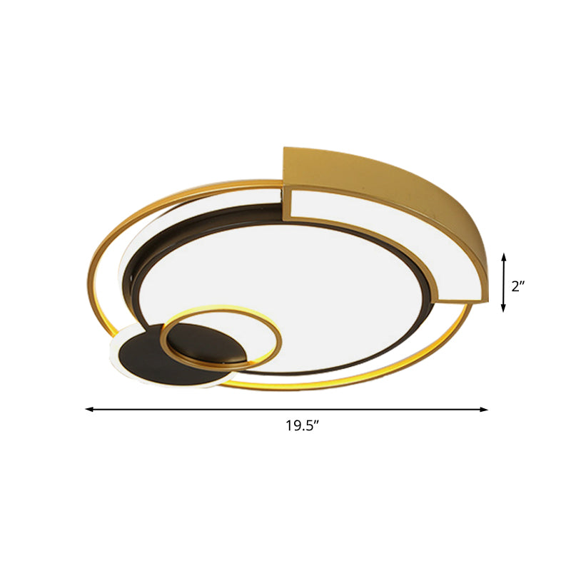Minimalist Circle Flush Light Fixture: Metal Led Bedroom Ceiling Lamp 16’/19.5’ Width Black/Gold