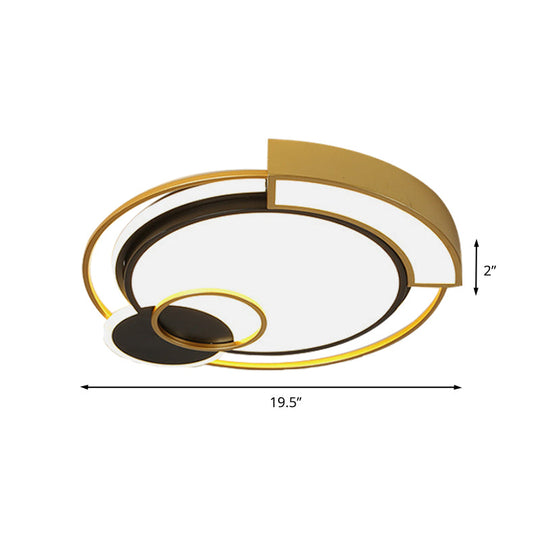 Minimalist Circle Flush Light Fixture: Metal Led Bedroom Ceiling Lamp 16’/19.5’ Width Black/Gold