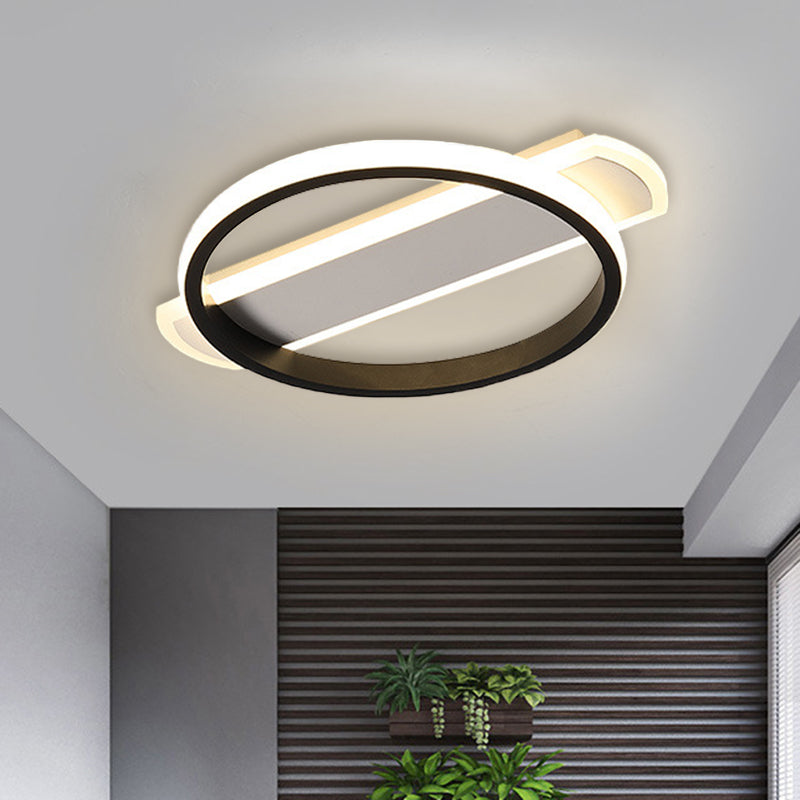 Led Acrylic Flush Ceiling Lamp - White/Black Ring Lighting With Arc Rectangle Canopy In Warm/White