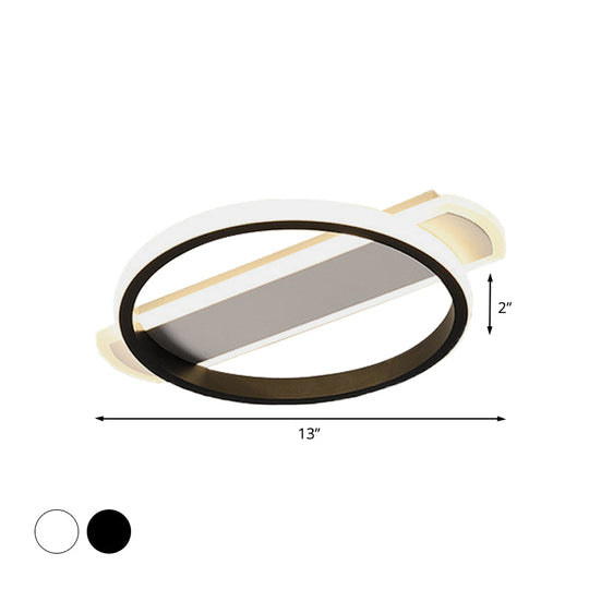 Led Acrylic Flush Ceiling Lamp - White/Black Ring Lighting With Arc Rectangle Canopy In Warm/White