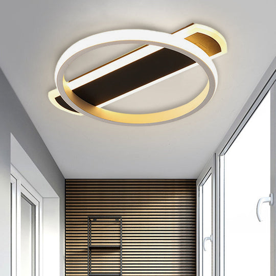 Led Acrylic Flush Ceiling Lamp - White/Black Ring Lighting With Arc Rectangle Canopy In Warm/White