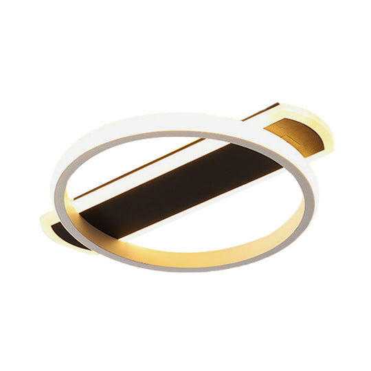 Led Acrylic Flush Ceiling Lamp - White/Black Ring Lighting With Arc Rectangle Canopy In Warm/White