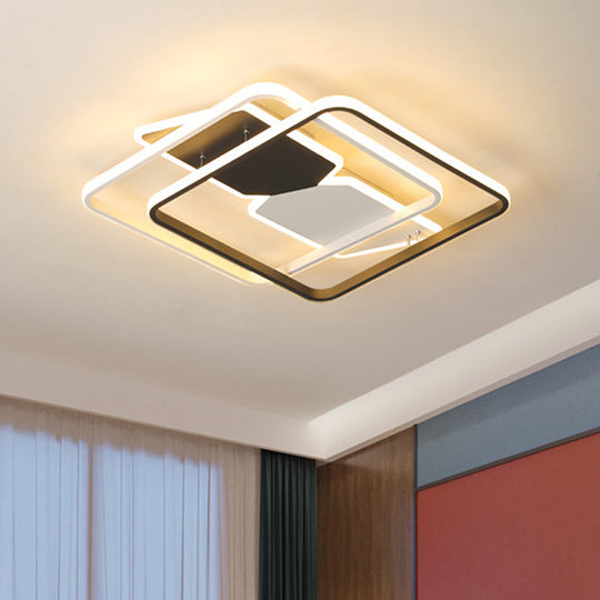 Modern Acrylic Flush Mount Led Ceiling Light In Black - 16/19.5 Square Bedroom Lighting