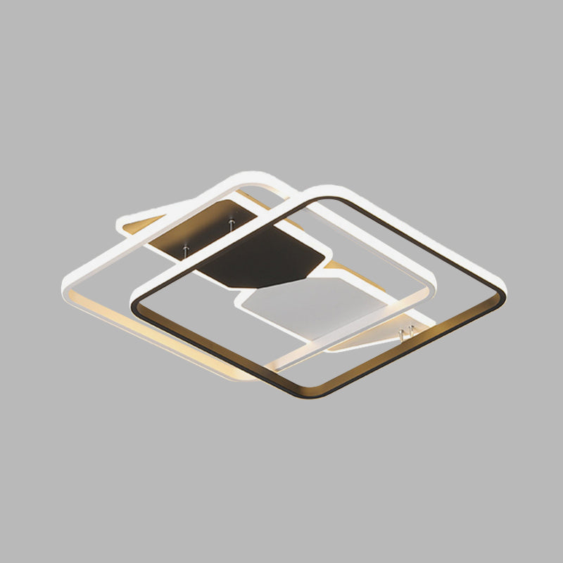 Modern Acrylic Flush Mount Led Ceiling Light In Black - 16/19.5 Square Bedroom Lighting