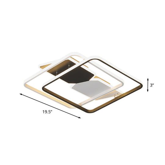 Modern Acrylic Flush Mount Led Ceiling Light In Black - 16’/19.5’ Square Bedroom Lighting