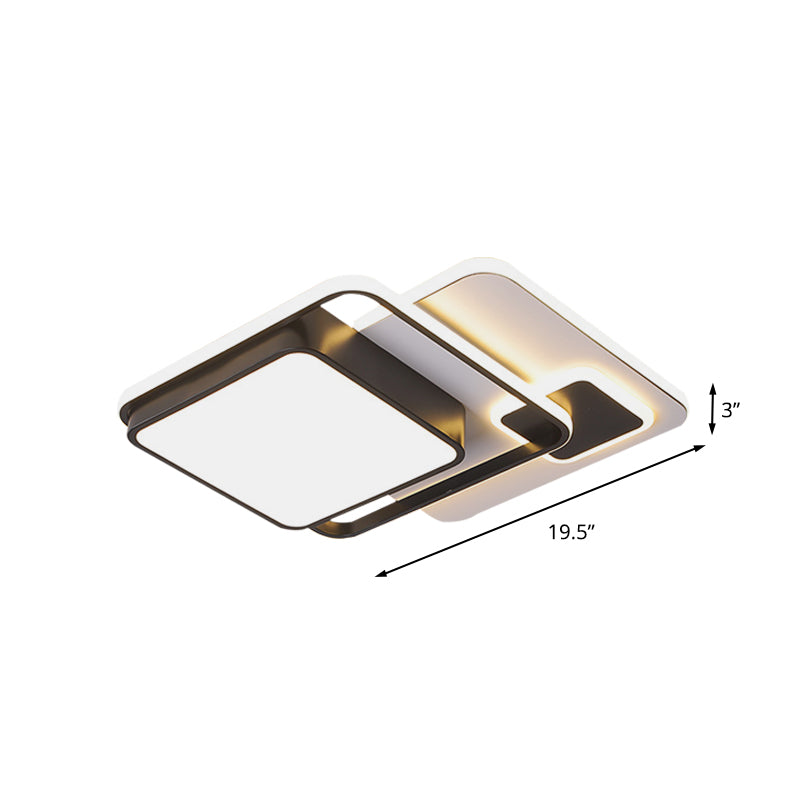 Modernist Square Flush Ceiling Led Bedroom Light Fixture - Black Iron 16’/19.5’ Width