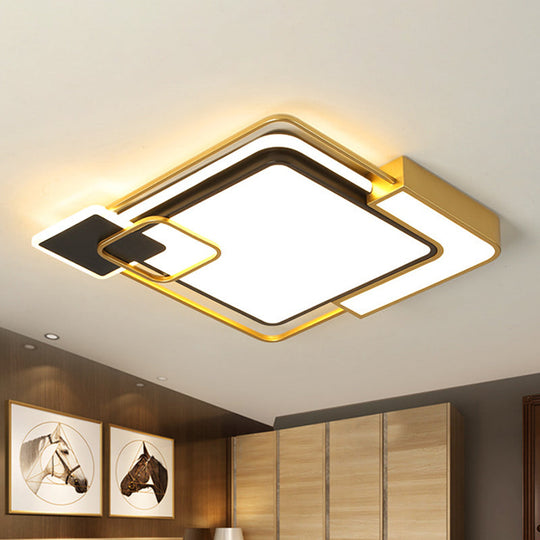 Modern Black And Gold Led Flushmount Lighting Squared Metallic Design 16’/19.5’ Wide Black -