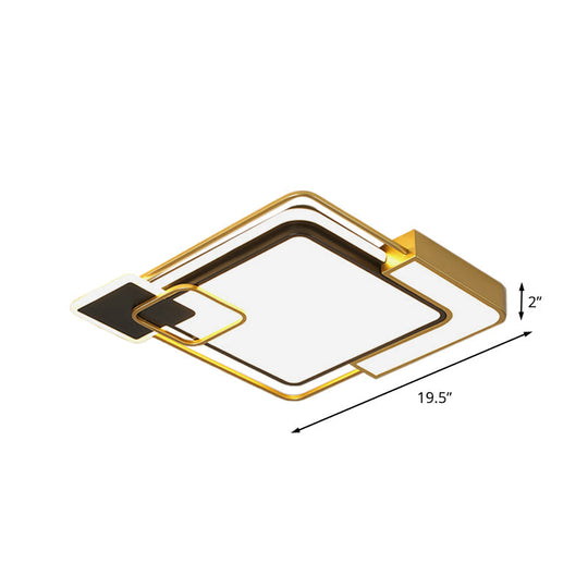 Modern Black And Gold Led Flushmount Lighting Squared Metallic Design 16/19.5 Wide