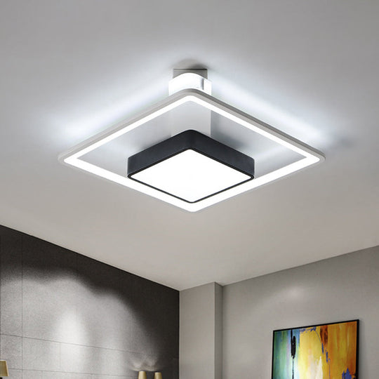 16’/19.5’ W Iron Square Flushmount Black & White Led Flush Mount Lighting - White/Warm Light