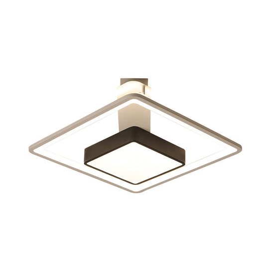 16’/19.5’ W Iron Square Flushmount Black & White Led Flush Mount Lighting - White/Warm Light