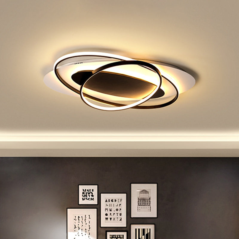 Modern Oval Ring Acrylic Flushmount Lighting In White/Black With Warm/White Led For Bedroom Ceiling