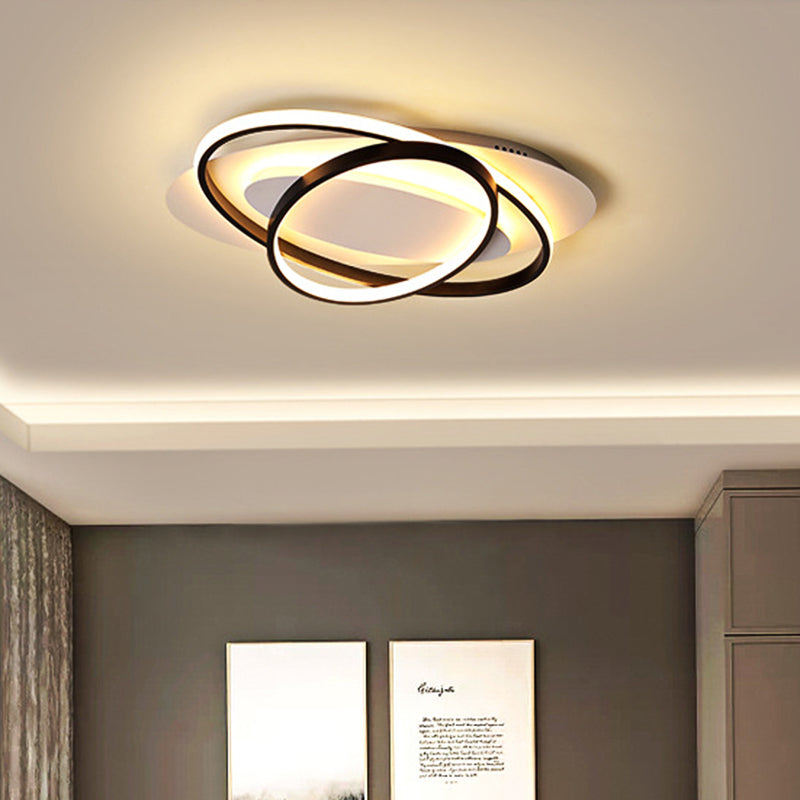 Modern Oval Ring Acrylic Flushmount Lighting In White/Black With Warm/White Led For Bedroom Ceiling