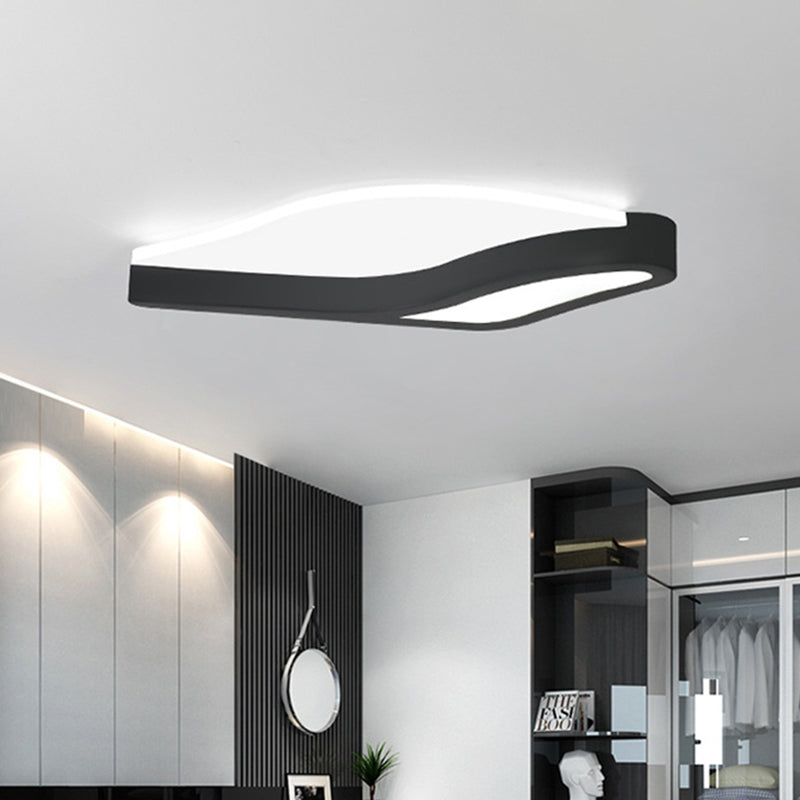 Minimalist Led Acrylic Flush Mount Light In Black Wave Design Warm/White - Close To Ceiling Lamp