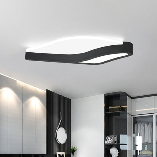 Minimalist Led Acrylic Flush Mount Light In Black Wave Design Warm/White - Close To Ceiling Lamp