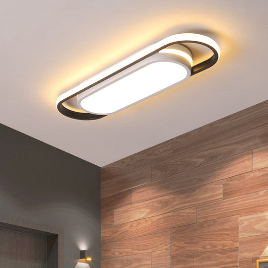 Sleek Black And White Led Flush Ceiling Light With Acrylic Shade In White/Warm 19’/23’ Width